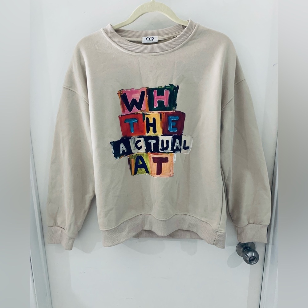 Beige Graphic Crewneck Sweatshirt